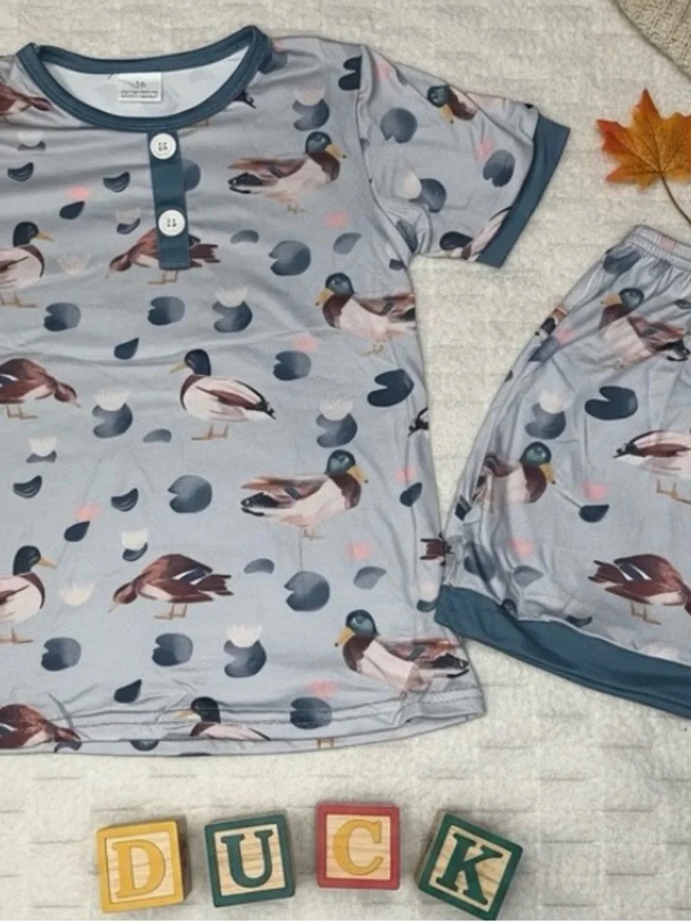 Kids Duck-Print Short Pajama Set - Blue